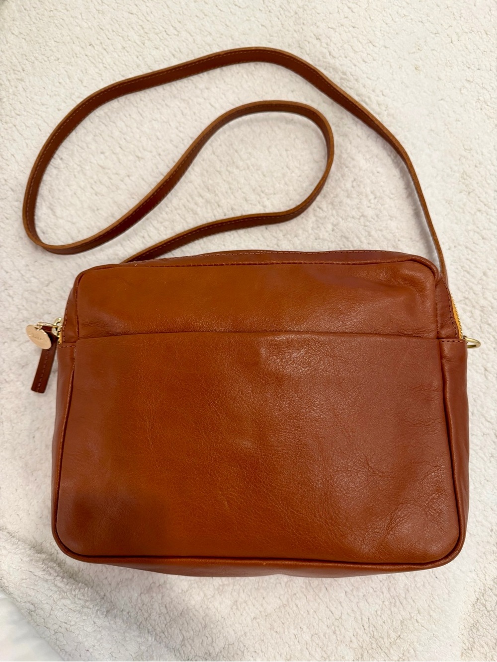 Clare V. Mirabel Miel Rustic Crossbody yellow zipper, top handle chambray interi